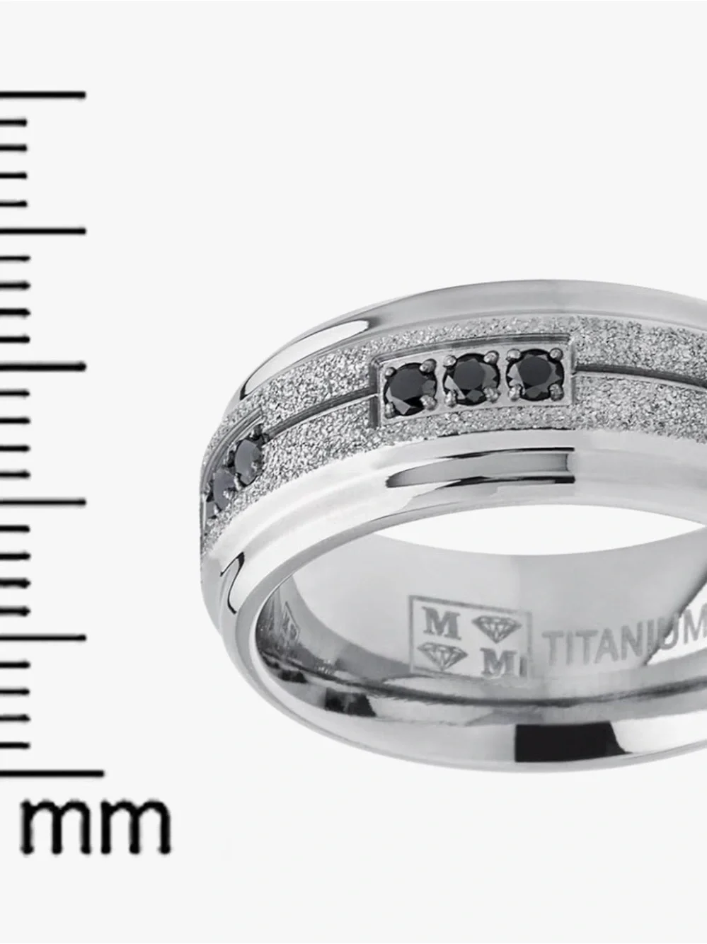 NWT-Men's Black Trinity Titanium 8mm Comfort Fit CZ Wedding Band,Shimmer Finish